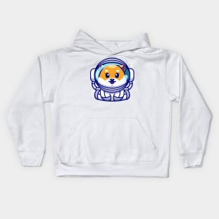 Cute baby shiba inu dog wearing an astronaut suit, cartoon character Kids Hoodie